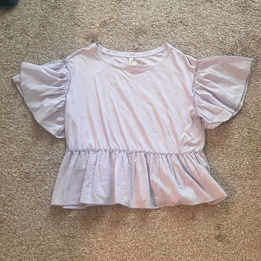 Lilac Anthropologie Flutter Sleeve 100% Cotton Tee